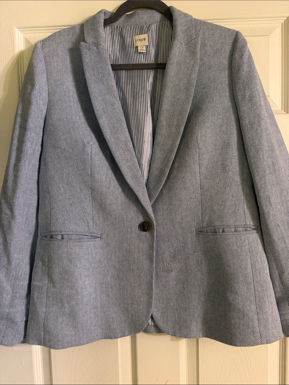 J. Crew Factory Light Blue Herringbone Single-Button Blazer - Picture 2 of 8